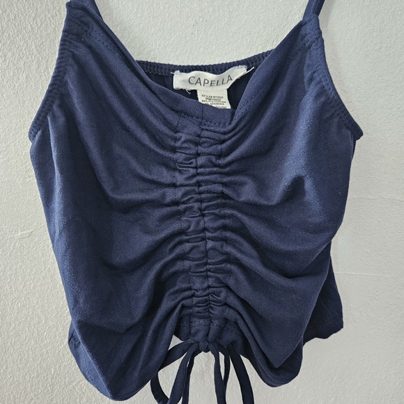 Ruched front tie crop top in navy size small NWOT - Picture 4 of 6